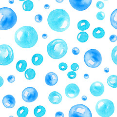 Seamless sea pattern with bubbles. Marine background in blue tones with randomly scattered circles. illustration.
