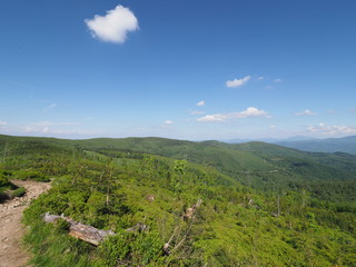 Fototapeta na wymiar Beskids Mountains range with trail near Salmopol pass Poland