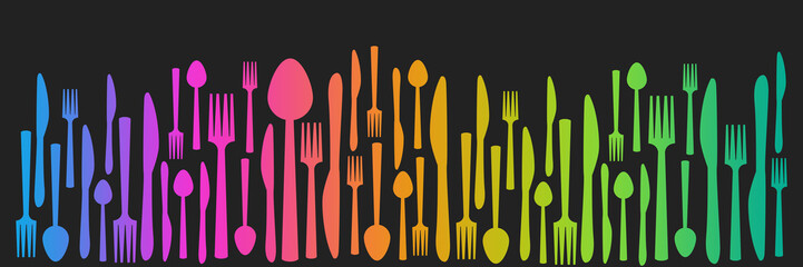 Spoon Fork Knife Dark Colorful Background
