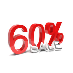 60% sale off promotion for product selling. Shopping bag with percent. Shock price isolated on white background. Summer sale. End of season. 3D rendering.