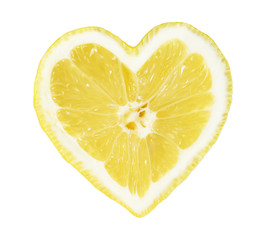 heart shaped slice of lemon isolated on a white background