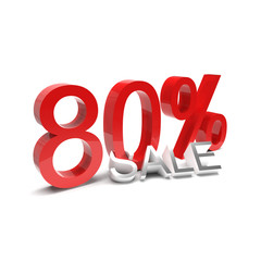 80% sale off promotion for product selling. Shopping bag with percent. Shock price isolated on white background. Summer sale. End of season. 3D rendering.