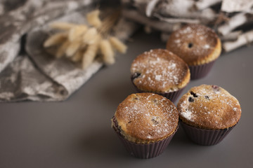  Delicious cupcakes with currants on the table