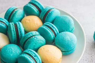 Macaroons. Delicious french desserts. Macaroons on the table	