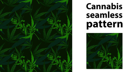 Cannabis leafs seamless vector pattern dark green
