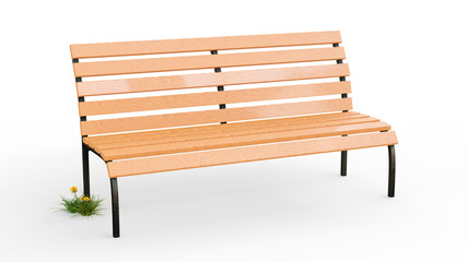 A wooden bench isolated on a white background. 3d image