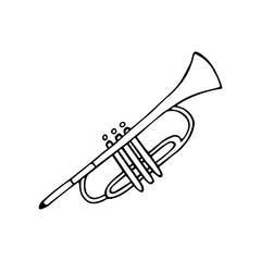 Single trumpet icon. A wind instrument. Icon for print and digital. A hand-drawn symbol of the trumpet. Vector