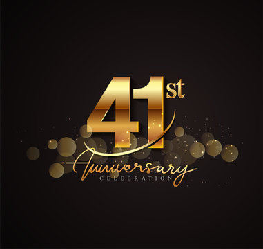 41st Golden Anniversary Logo With Swoosh And Sparkle Golden Colored Isolated On Elegant Background, Vector Design For Greeting Card And Invitation Card.