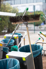 Set of street cleaning - broom, rubbish bag and dustpan