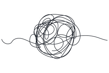 complicated way with scribbled round element icon. chaos sign, pass the way linear with clew or tangle ball in center Vector illustration.