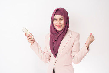 Beautiful business woman with hijab portrait on white background