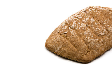 Homemade spelt bread isolated on white background. Copy space