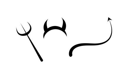 Devil's trident, tail and horns design elements, devil 