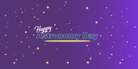 Fototapeta premium Happy astronomy day greeting card with night stars and galaxy. Vector International astronomy day banner or poster design template with starry dark sky