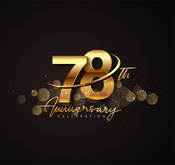 78th golden anniversary logo with swoosh and sparkle golden colored isolated on elegant background, vector design for greeting card and invitation card.