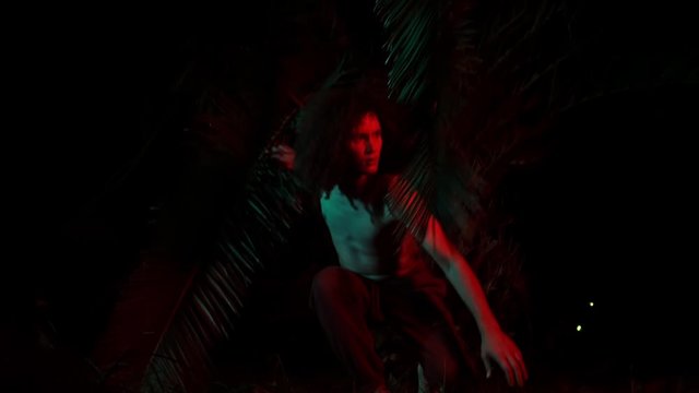 European man living in the woods like a wild people.