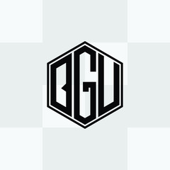 bgu letter original monogram logo design in a polygonal shape.