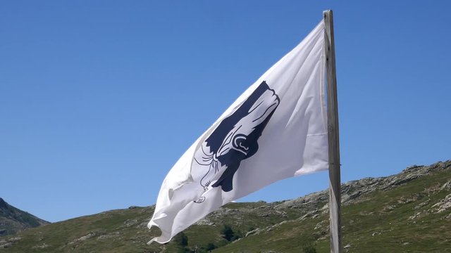 Corsican flag on the flapping on the wind with a sky background