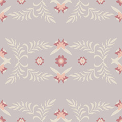 Seamless pattern flower and leaf. Color grey Pastel colors. Vector.