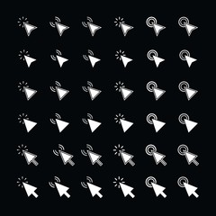 Pointer click icon Isolated on Black Background. Clicking Cursor, Waiting Loading Icons. Computer Interface Button.