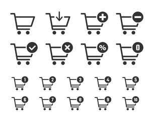 shopping cart icon set, trolley signs for internet shop