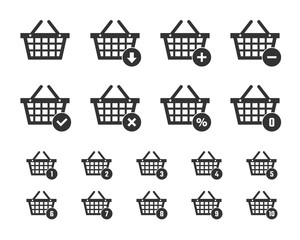 shopping basket icon set, shopping trolley signs for website