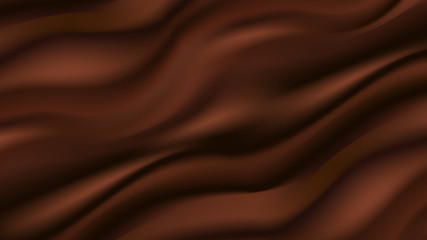 Chocolate wavy background. Smooth satin texture, abstract dark brown color flow. Vector illustratio