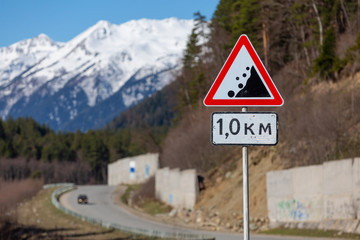 Warning Road Sign Caution Rockfall