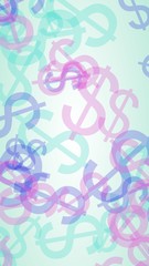 Multicolored translucent dollar signs on white background. 3D illustration