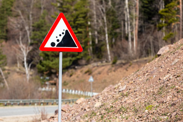 Warning Road Sign Caution Rockfall