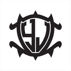 YJ Logo monogram isolated with frame shield shape design template