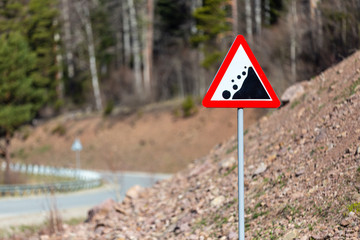 Warning Road Sign Caution Rockfall