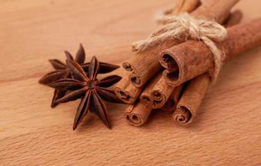 Cinnamon sticks and anise isolated on white background. Spice.