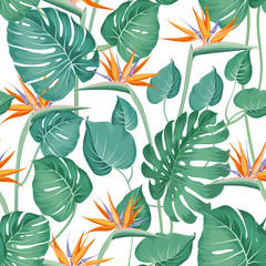 Blossom flowers for seamless pattern background. Tropical flower fashion pattern. Tropic flowers for nature background. Vector illustration.