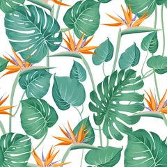 Behang Bloesem bloemen voor naadloze patroon achtergrond. Mode patroon met tropische bloemen. Tropische bloemen voor natuur achtergrond. Vector illustratie. © Kotkoa