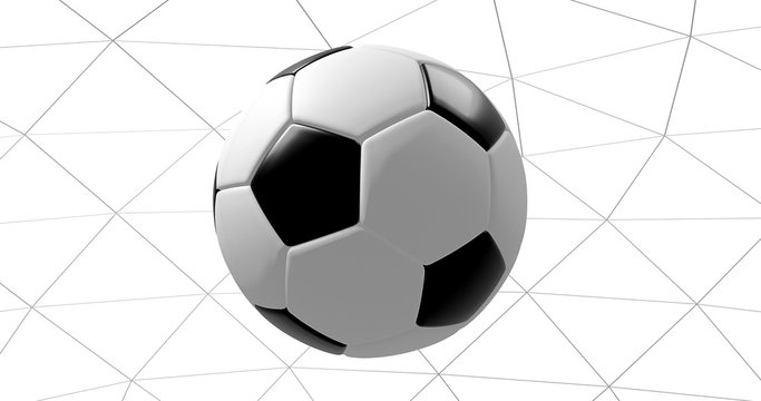 soccer ball in the net on a white background.3d rendering.