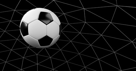 soccer ball in the net on a back background.3d rendering.