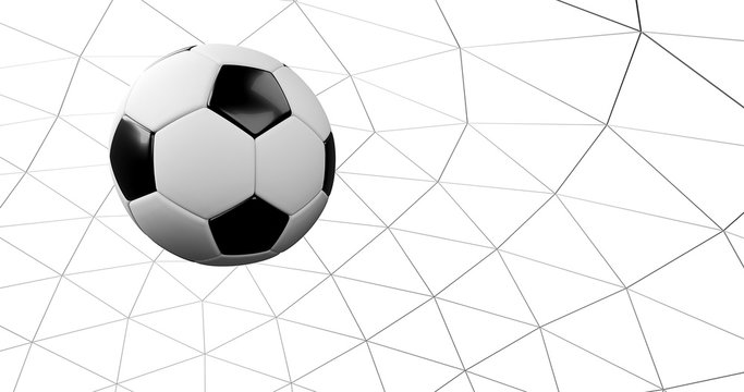 soccer ball in the net on a white background.3d rendering.