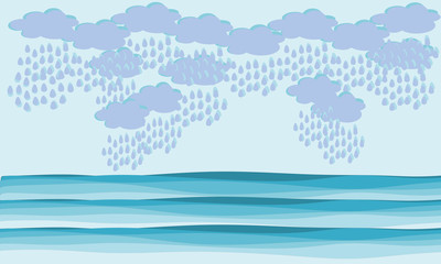illustration it is raining over the sea