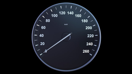 3d render Car speedometer picking up speed on alpha channel