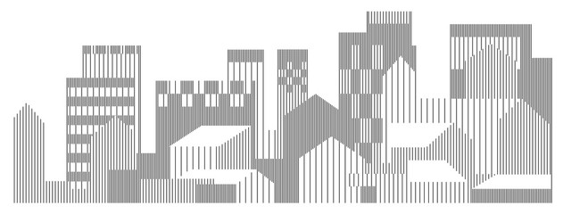 Skyline of a modern hypothetical city - concept with black lines on white background
