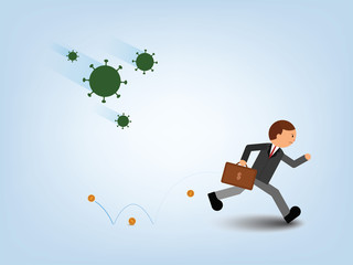 Businessmen try to escape the economic crisis caused by the corona virus. Risk off or investor sell in financial crisi. Dollar money fall. Vector illustration.