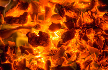 hot red coals. background texture of fire
