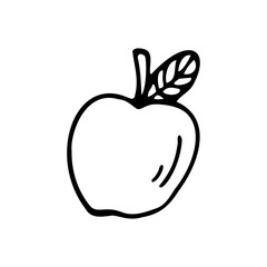 Hand drawn apple on a white isolated background. Doodle, simple outline illustration. It can be used for decoration of textile, paper and other surfaces.