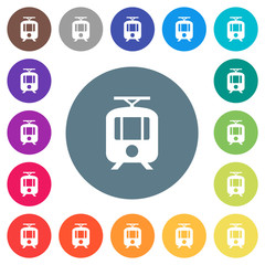 Tram flat white icons on round color backgrounds