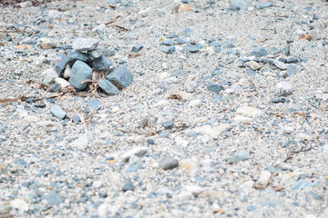 stack of stones on the beach in Samothraki, Greece. Holidays. Summer. Beach.