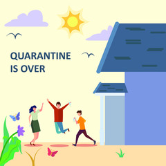 Quarantine vector concept: Happy children playing outside the house after Covid-19 pandemic is over