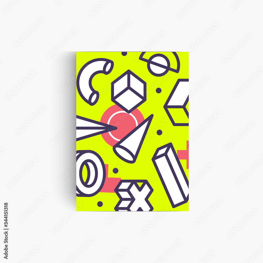 Poster abstract yellow banner template with geometric pattern on background, modern poster of memphis style