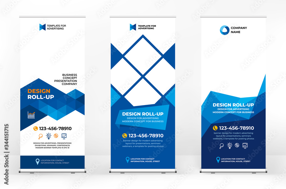 Wall mural roll-up design banner, creative abstract background of triangles, banner for presentations, advertis