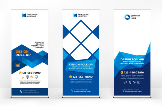 Roll-up design banner, creative abstract background of triangles, banner for presentations, advertising of products and events, background for a brochure or booklet, advertising background